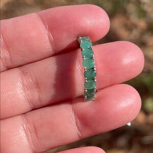 Natural Zambian Emerald Half Eternity Ring in 925 Sterling Silver Size 7